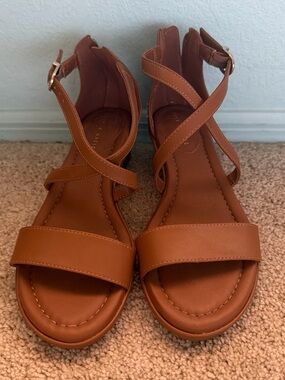 Women's Tan Strappy Flat Sandals
